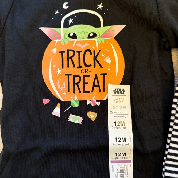 Girls Grogu Baby Yoda Trick or Treat 2-pc Outfit, Bodysuit, Joggers, 12 months - Picture 2 of 3